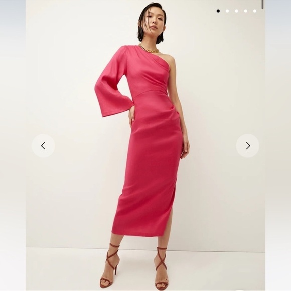NWOT Veronica Beard Patsy Linen one shoulder pink midi Dress sz 0 - Picture 2 of 10